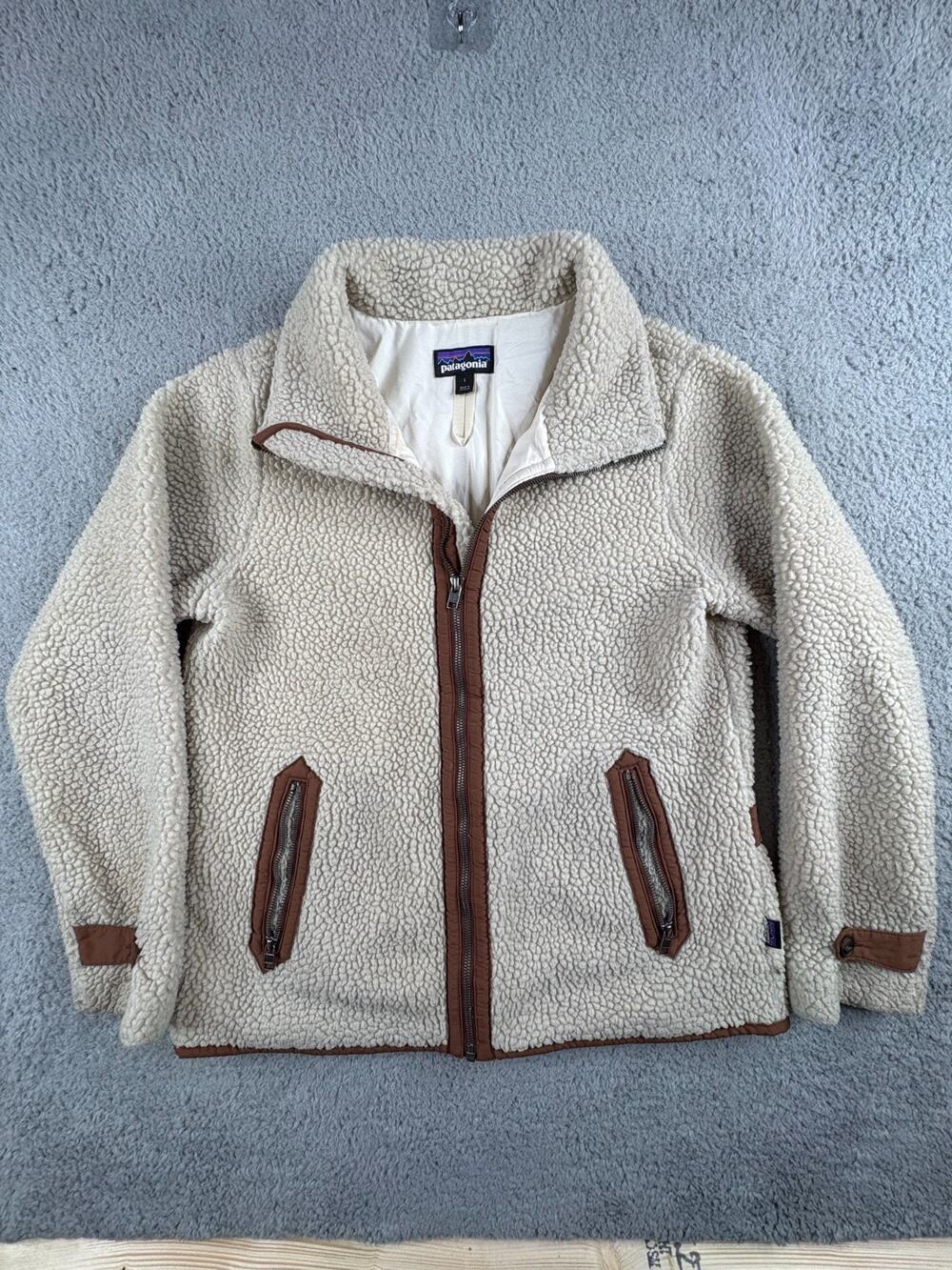 Patagonia Divided Sky Jacket Women's Large Cream Fleece Full Zip Long Sleeves